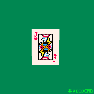 low poly spinning playing card with a red bicycle inspired card back and a jack of hearts on the front